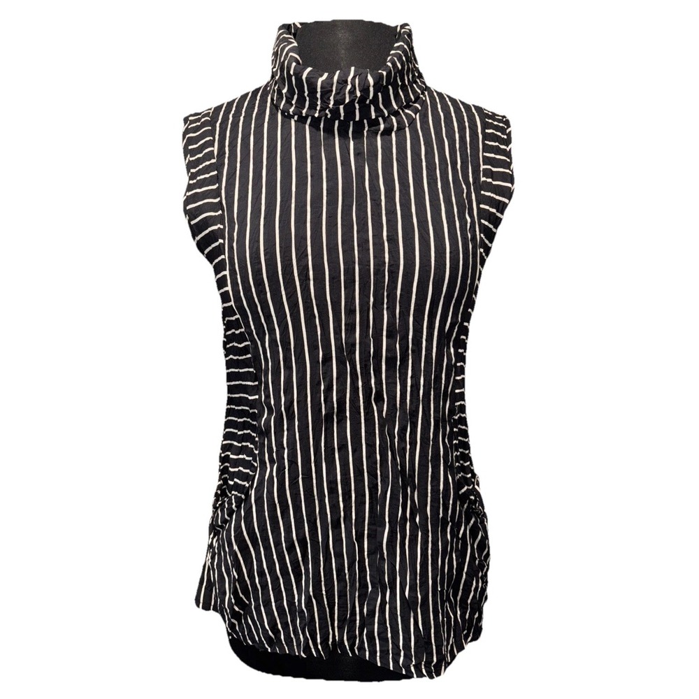 Shana Apparel Artsy Tank Tunic Top Sz M Black White Stripe Cowl Neck Travel Boho
